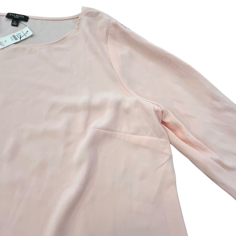 Talbots Blouse Pastel Pink Cutout Sleeves 3/4 Hidden Side Zipper Size LP NWT - Picture 6 of 13